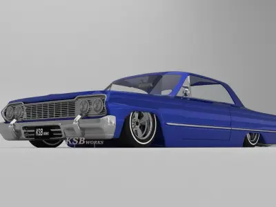 low rider blue impala open door 3D model