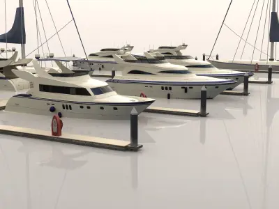 Piers and yachts Low-poly 3D model