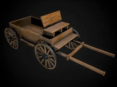Medieval Wooden Horse Cart Variation 5 - Low Poly And Game Ready Low-poly 3D model