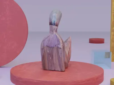 Cat wood statue 02 Low-poly 3D model