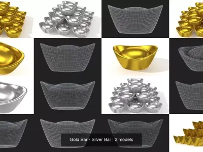 Gold Bar - Silver Bar 3D Model Collection