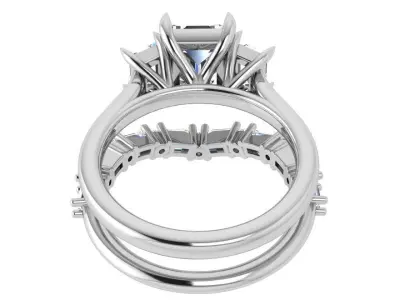 Emerald Diamond Ring With Band 4371 3D print model