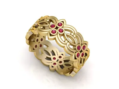 Floral Filigree Diamond Eternity Bands in Gold and Platinum 3D print model