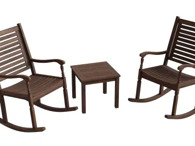 Acacia Wood Rocking Chair And Table Set 3D model