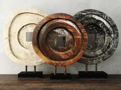 Suar Wood Table Top Decoration 3D model