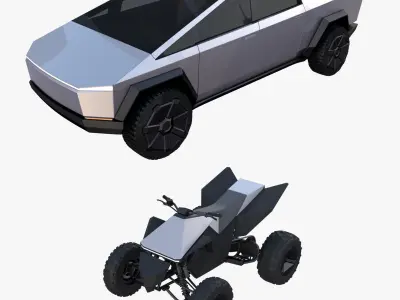 Tesla Cybertruck and Cyberquad Pack 3D model