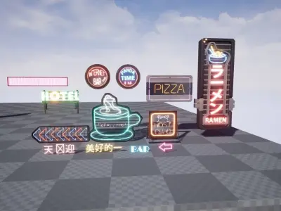 Pack of Neon Signs GAME-READY Low-poly 3D model