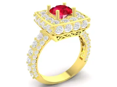 Luxury Square Halo Ruby Ring for Women 3522 3D print model