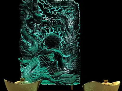 Chinese Dragon Phoenix carving pattern 3D model