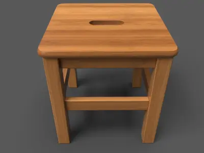 LowStool wooden stool Low-poly 3D model