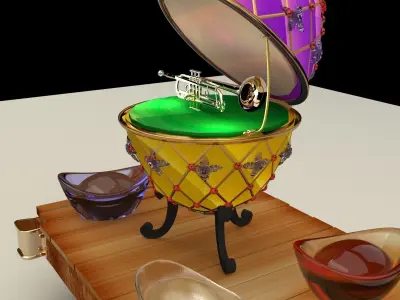 Chinese gold Ingot with Russia Faberge egg  and trumpt   3D model