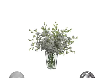 Orchid Flower White Dentrobium Glass Vase 3D model