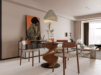 Modern living room dining room interior scenes 476 3D model