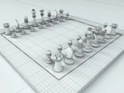 Chess Board and Chess Pieces 3D model