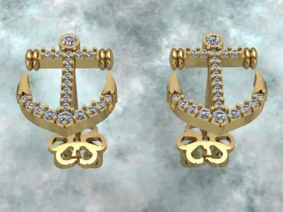 Anchor Diamond Earrings 3D print model