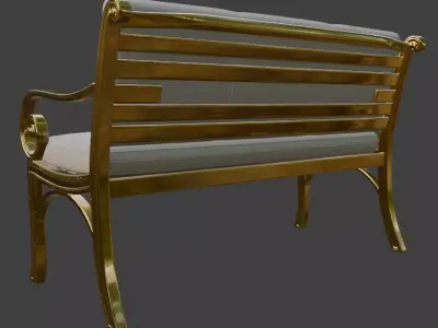 Luxury Gold Metal Frame Tufted Bench 3D Model 3D model