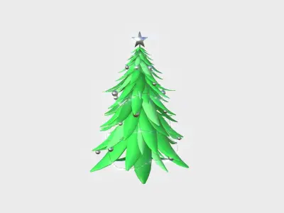 Christmas Tree 03 Green Silver - Cartoon Interior Decoration Low-poly 3D model