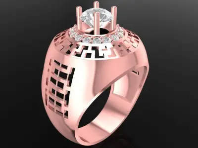 Modern Geometric Diamond Ring for Men 600 3D print model