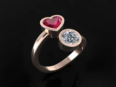 Ring with Round and Heart Stones 3D print model