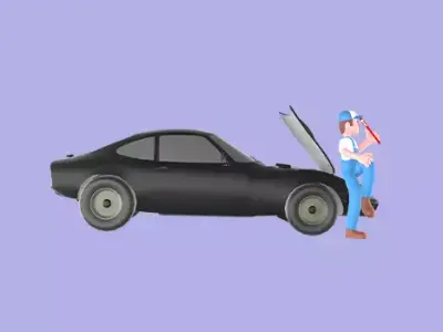 Stylized 3D Angry Mechanic on Car Hood - Cartoon 3D model