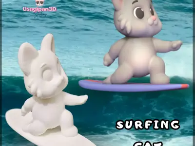 Cat Surfing 3D print model