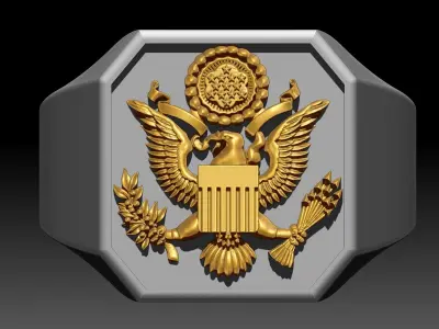American Eagle Head Cushion Man Ring Silver Gold  Print 3D print model