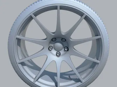 Car wheel disk and tire Low-poly 3D model