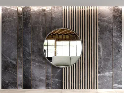 Marble panels with planks and mirror 3D model