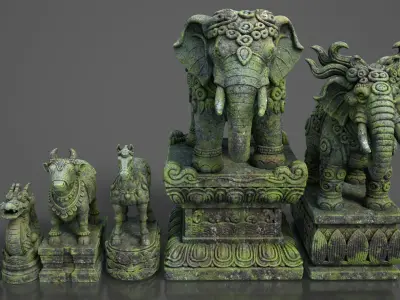Ancient Asia Stone Statue Pack D - 250602 Low-poly 3D model