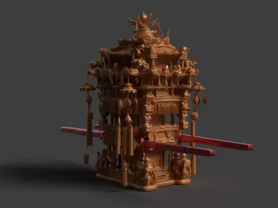 Chinese wooden wedding sedan figure    Low-poly 3D model