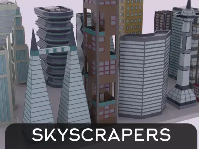 Skyscrapers Pack Lowpoly polygon Low-poly 3D model