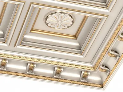 Classical Coffers ceiling tile with a fresco 3D model