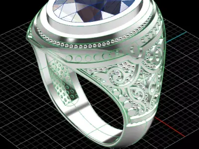 man oval stone jewelry ring  3D print model