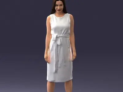 000161 Standing Woman in White Belted Dress 0714 3dp 3D print model