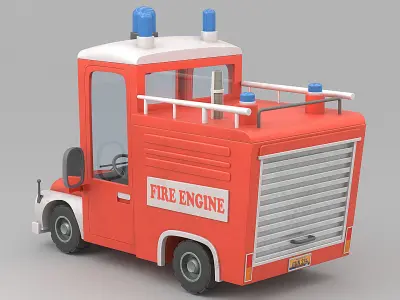 Cartoon Fire Engine Low-poly 3D model