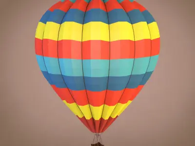 Low poly balloon hot air with clouds in sky 3D model