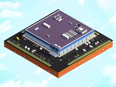 Cartoon Lowpoly Supermarket Low-poly 3D model