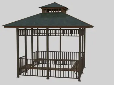 Iron Wood Garden Pergola - Gazebo 07 3D model