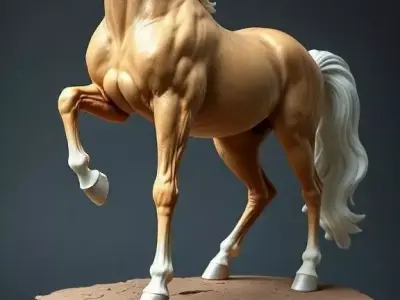 Luxury Golden Horse Sculpture 3D White Mane Dynamic Pose Low-poly 3D model