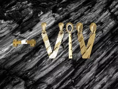 V Letter Alphabet Wooden Texture Pendant 3D Print Model 3D print model