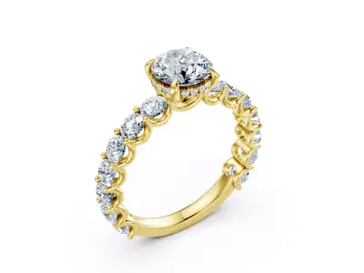 Luxury Scalloped Pave Solitaire Diamond Ring CAD 3DM 3D print model