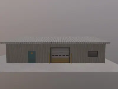 Warehouse steel building with doors and windows Free low-poly 3D model
