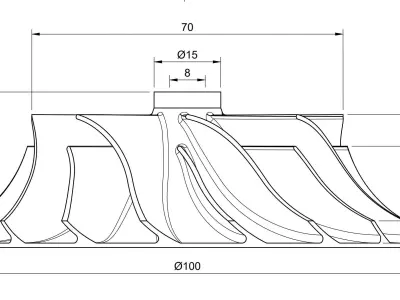 Turbocharger Impeller 100mm 3D Print  3D print model