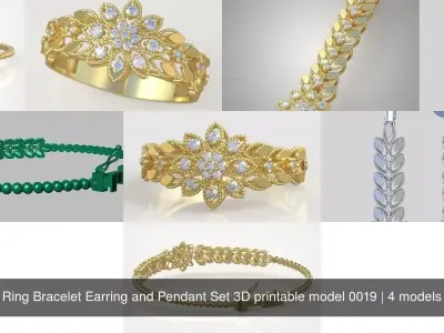 Ring Bracelet Earring and Pendant Set 3D printable model 0019 3D Model Pack