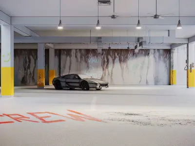 Parking garage with Ferrari sports car 3D model 3D model