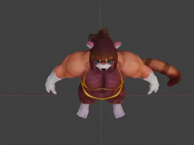 Muscular Red Panda Girl Low-poly 3D model