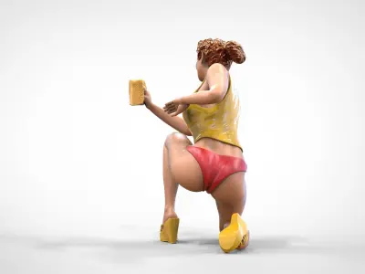 N4 Woman Car wash girl worker 3D print model