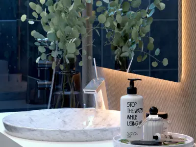 Realistic Modern Dark Luxury Bathroom Interior Scene 3D model