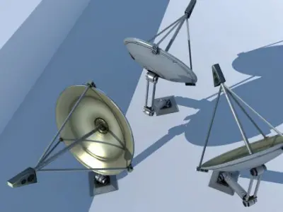 Rigged satellite dishes Low-poly 3D model