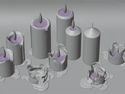 Molten Candle Complete Life Cycle - Burn Stages - Cylindrical A Low-poly 3D model